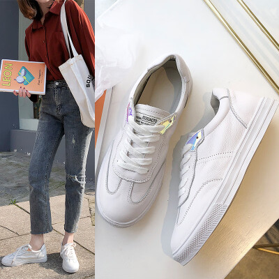 

Korean version of Harajuku leather white shoes womens new top layer leather single shoes students