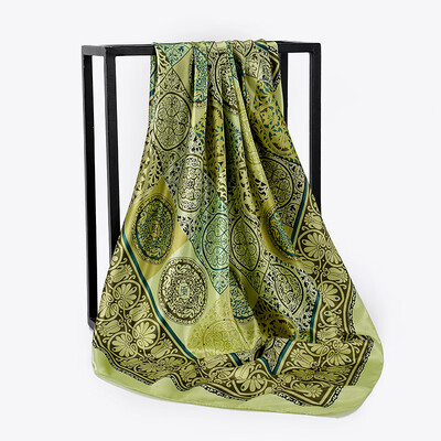 

National style retro blue&white porcelain satin simulation silk large square scarf Ms Lijiang travel shawl FJ136