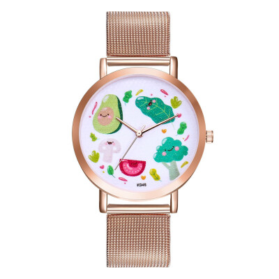 

〖Follure〗Woman Fashion Avocado Pattern Alloy Steel Strap Analog Quartz Round Watch