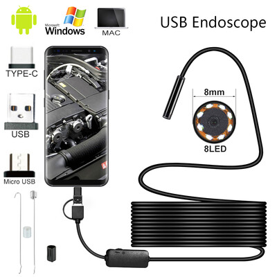 

USB Endoscope Borescope 6 LED Waterproof Snake Camera for Android MicroUSBType-C