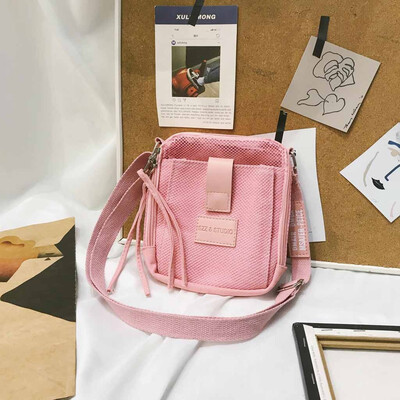 

Tailored Womens Solid Color Mesh Shoulder Messenger Bag Simple Casual Canvas Phone Bag