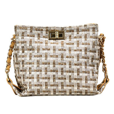 

Cotton Rope Crossbody Bag Women Woven Packs Plaid Bucket Shoulder Bags
