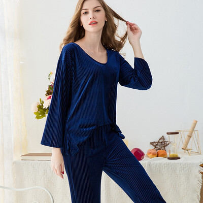

MAI HAN Womens Pajamas Set Gold Velvet Pajamas Set