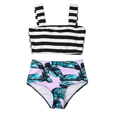 

Tropical Print High Waisted Bikini with Crop Top