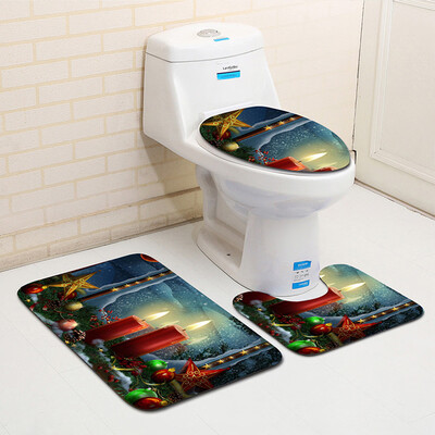 

〖Follure〗3PCS Fancy Santa Toilet Seat Cover&Rug Bathroom Set Christmas Decor