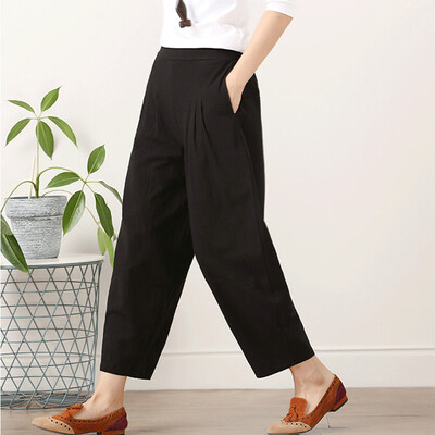 

Tailored Womens Cotton And Linen Plus Size Pure Color Easy Haren Pants Broad Leg Pants