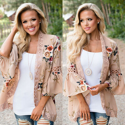

Plus Size Women Holiday Lace Floral Kimono Cardigan Ladies Summer Tops Blouse