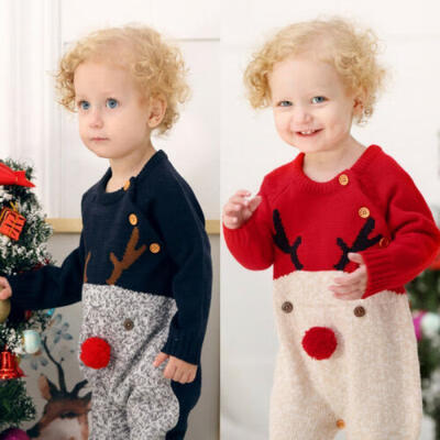 

Newborn Baby Girl Boys Xmas Wool Knitting Romper Deer Pattern Warm Outfits