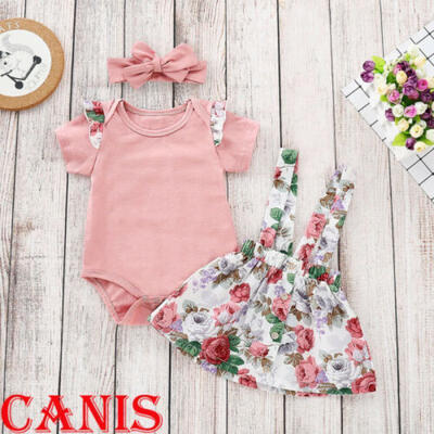 

3PCS Toddler Baby Girl Summer Tops Romper Floral Skirt Outfits Set Clothes 0-24M