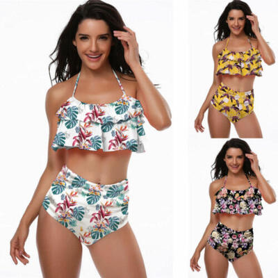 

Mother Daughter Family Matching Ruffle High Waist Bikini Swimsuit Kids Swimwear