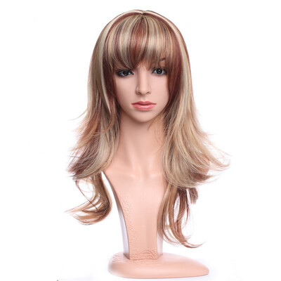 

Long Curly Synthetic Wig with Bangs Hair Wigs Heat Resistant Full Wig Full Head for Women