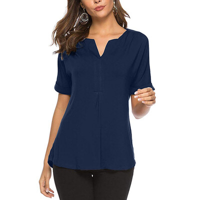 

Nomeni Womens Summer Short Sleeve Solid V Neck Tops Tee Shirt Top Blouse