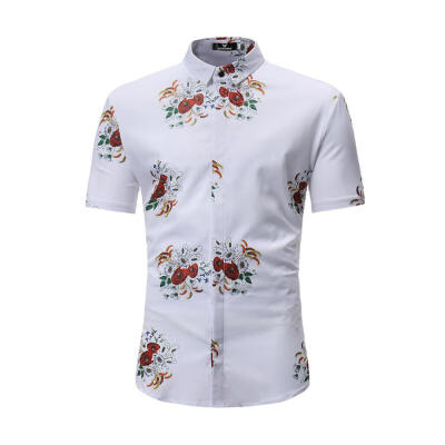 

Fashion Mens Hawaiian Shirt Short Sleeve Tops Casual Flower Print Mens Dress Shirts Slim Men Shirt S112