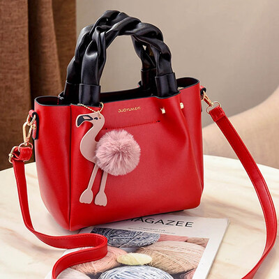 

Women Shoulder Bag Leather Fashion Flamingo Hairball Tote Bag Luxury Handbag