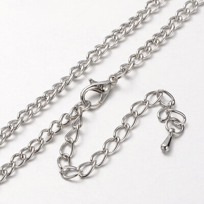 

Iron Curb Chain Necklace Makings with Alloy Lobster Claw Clasps&Iron End Chains Platinum 299