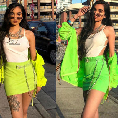 

Harajuku Mini Skirt Sexy High Waist Short A-Line Skirts Womens Neon Wrap Skirt
