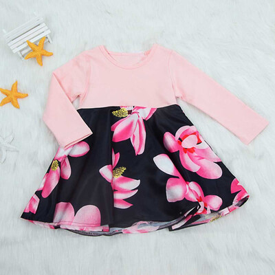 

Toddler Baby Long Sleeves Girls Flowers Print Outfits Kids Clothing Dress