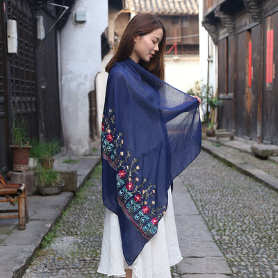 

Korean version of cotton&linen women spring&summer wild art long air conditioning large shawl scarf dual-use embroidery ethnic wind scarf