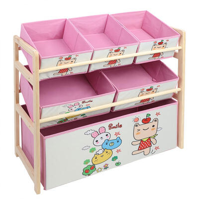 

Greensen Lovely Pink Cartoon Children Kids Storage Box Wooden Toy Storage Shelf
