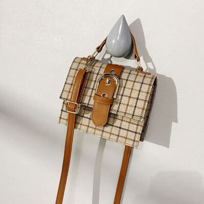 

Women Metal Hasp Shoulder Bags Fashion Plaid Flap Handbags Soft Leather Handle Messenger Bags Quality Crossbody Bags