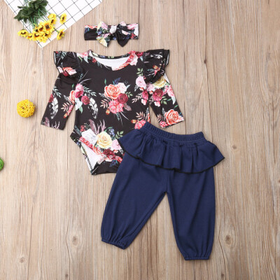 

Autumn Newborn Infant Baby Girl Clothes Floral Tops RomperPants 3PCS Outfit