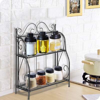 

Gobestart 2-Layer Wrought Iron Folding Kitchen Seasoning Storage Rack