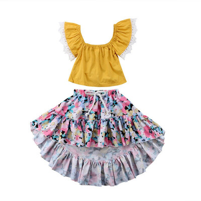 

Newborn Kids Princess Baby Girl Off Shoulder Lace TopsFloral Dress Outfits