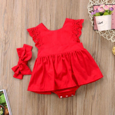 

US Newborn Toddler Baby Girl Clothes Romper BodysuitHeadband Kids Dress Outfit