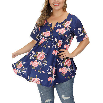 

Starmoon Womens Plus Size Floral Blouses V Neck Button Up Tops Ruffle Short Sleeve Shirt