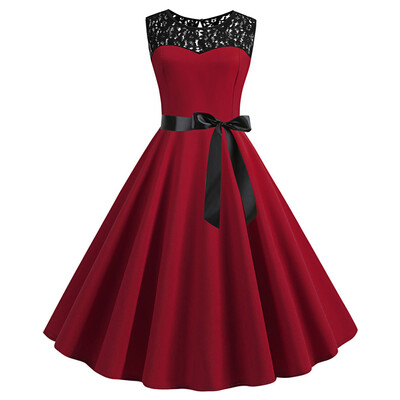 

Dress Spliced Lace Bowknot Sleeveless Big Hem