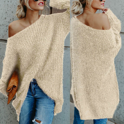 

Women Loose Long Sleeve Off Shoulder Tops Knitted Blouse Shirts Sweater Pullover