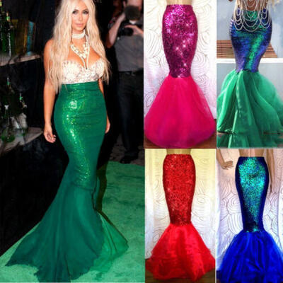

Sexy Mermaid Women Halloween Costume Fancy Party Sequins Dress Lady Tail Skirt