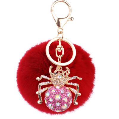 

Keychain alloy studded spider hanging bag mobile phone accessories cute animal rex rabbit hair car pendant