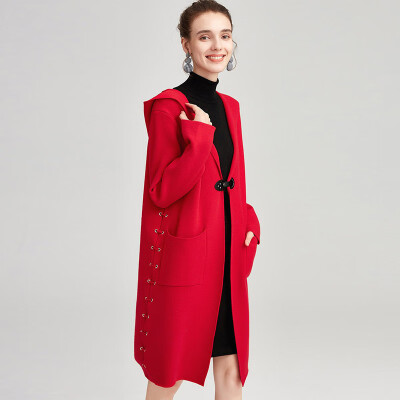 

Her pool womens 2018 autumn&winter new Sen series Hepburn wind woolen coat popular in the long section of the meat cover thin thin woolen coat T83X1777A30JM red