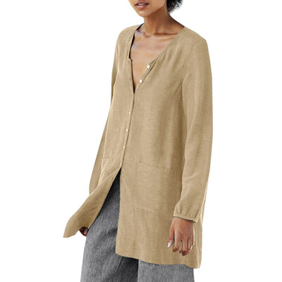 

Starmoon Women Casual Solid Long Sleeve Shirt Single-breasted Button Pocket Blouse Top