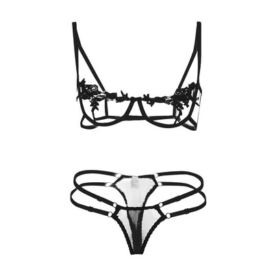 

Toponeto New Women Lace Appliques Underwire Bra Lingerie Set Hollow Lingerie Sleepwear