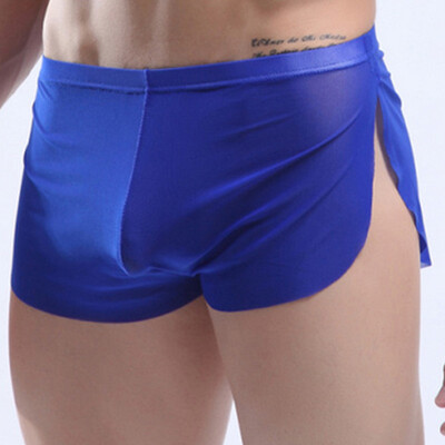 

Mens Sexy Lingerie Bugle Short See-through Mesh Boxer Briefs Split Thongs Pants
