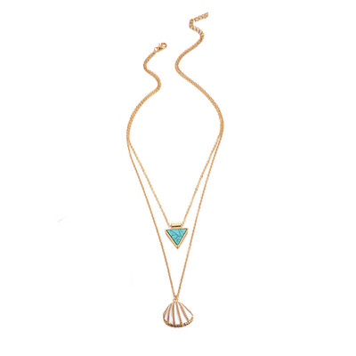 

Bohemian Multilayer Necklace Triangle Blue Turquoises Stone Handmade Choker for Women Shell Pendant Necklace Party Jewelry