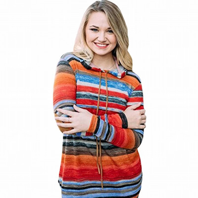

Hooded womens sweatshirt color striped long-sleeved sports hoodie pullover top