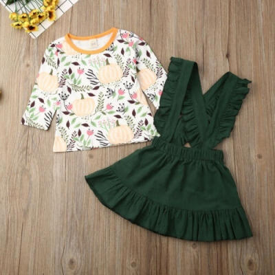 

Toddler Baby Girl Clothing Halloween Pumpkin Clothes Tops T-shirtSuspender Skirt Outfits