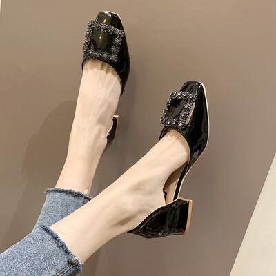 

Sweet Beauty Shoes Low Upper Shoes Overlay Foot Shallow Mouth Shoes Square Button Low-heeled Autumn Single Shoes Candy-colore