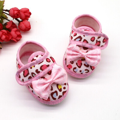 

Baby Girls Leopard Printed Lace Bow Anti-Slip Shoes Toddler Soft Soled First Walkers