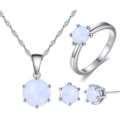 

Fashion Artificial Opal WomenS Suit Good Exquisite Set Jewelry Pendant Earrings Necklace Set Ring