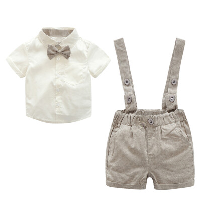 

2pcs Baby Kids Toddler Boys Gentlemen Bowknot Shirt Suspender Pants Outfit