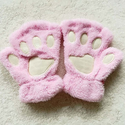 

Women Cute Cartoon Cat Thick Plush Bear Paw Half Finger Gloves Winter Girl Fingerless Cat Claw Fashion Warm Gloves