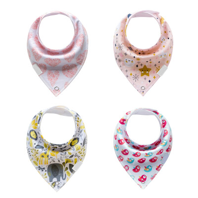 

4PCS Infant Baby Bib Neck Chest Protection Bird Animal Printed 2-layer Cotton Cloth