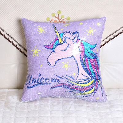 

Double Colors Reversible Sequin Pillowslip Cartoon Unicorn Printed Sofa Car Bed Chair Pillow Cover Shining Pillowcase