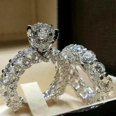 

2PCS Women White Diamond Ring Fashion Wedding Engagement Bridal Jewelry Sz 5-12