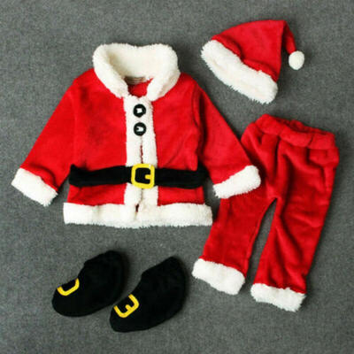 

US 4PCS Christmas Baby Boy Girl Santa Claus TopsPants Xmas Clothes Outfits Set