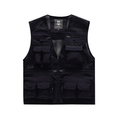 

Men Vest Jacket Outdoor Fishing Solid Color Multi-Pocket Zipper Casual Waistcoat